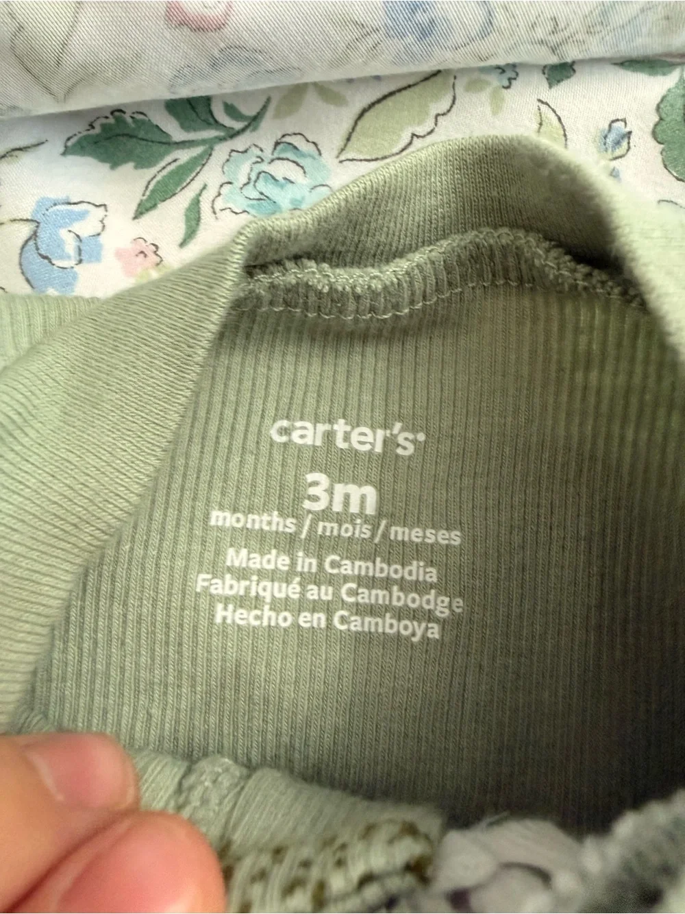 Carter's Gray Ribbed & Sage Green Printed Footed One-Piece bundle